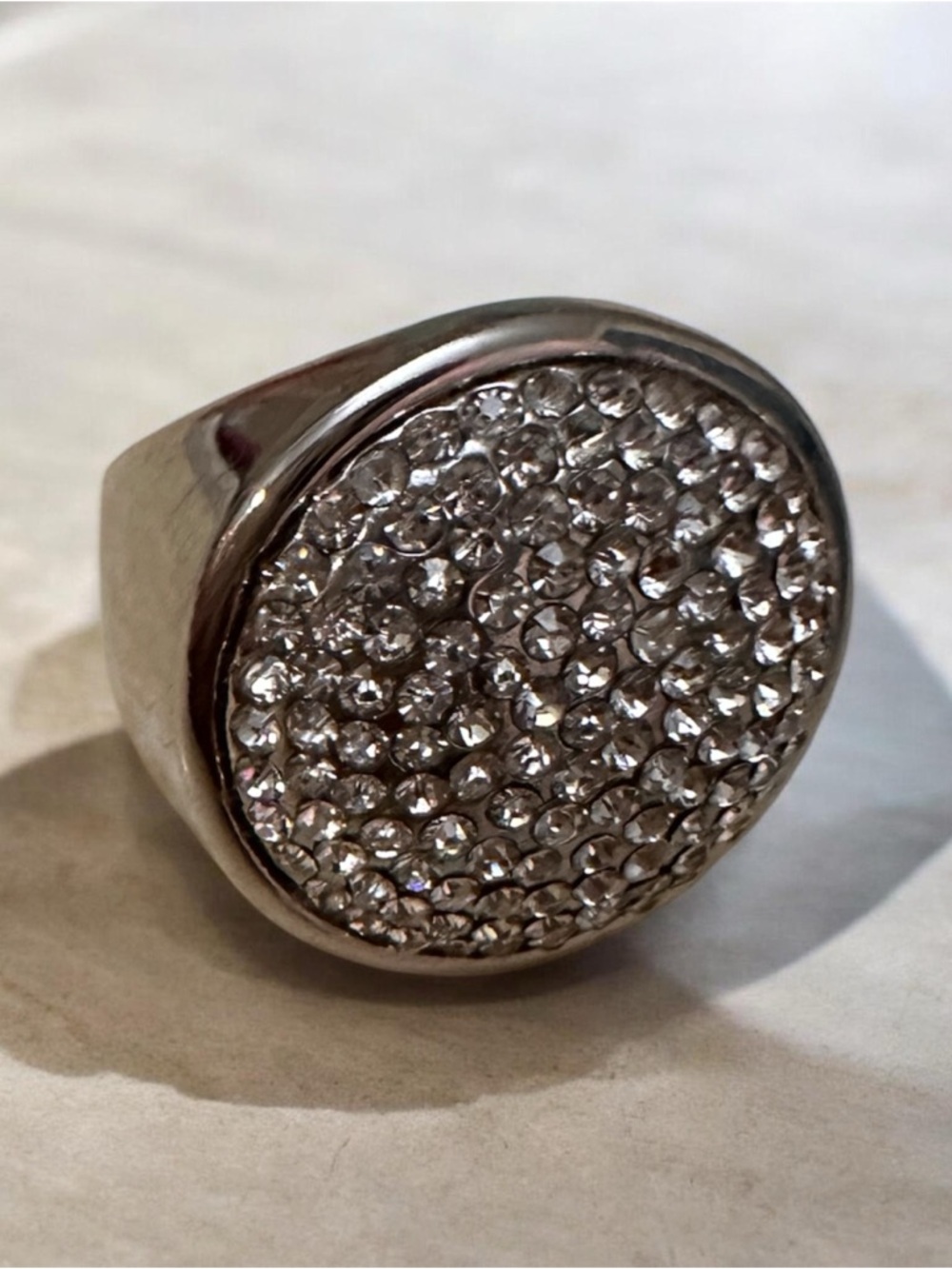 Men’s Pavé Crystal Round Statement Ring in Silver Tone